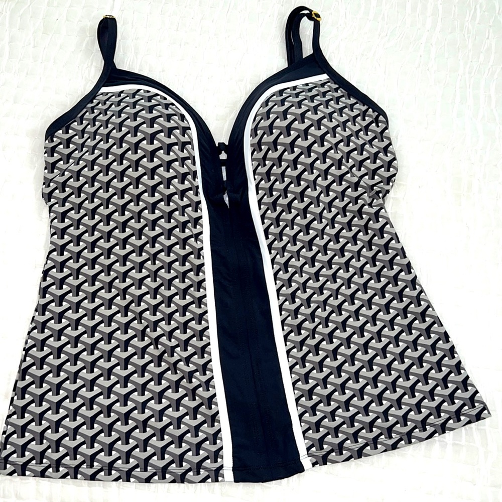 Bleu Rod Beattie Fab Tankini Top 'goyardish' in design NWT, Size 14